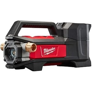 Pictured is Milwaukee 2771-20 M18 transfer pump. It is 18V Battery Powered with flow rate of 480 GPH.